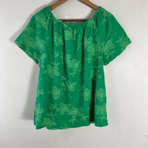 Terzo Millennio Green Size Large Made In Italy Cap Sleeve Embroidered Top Flowy - Picture 3 of 10